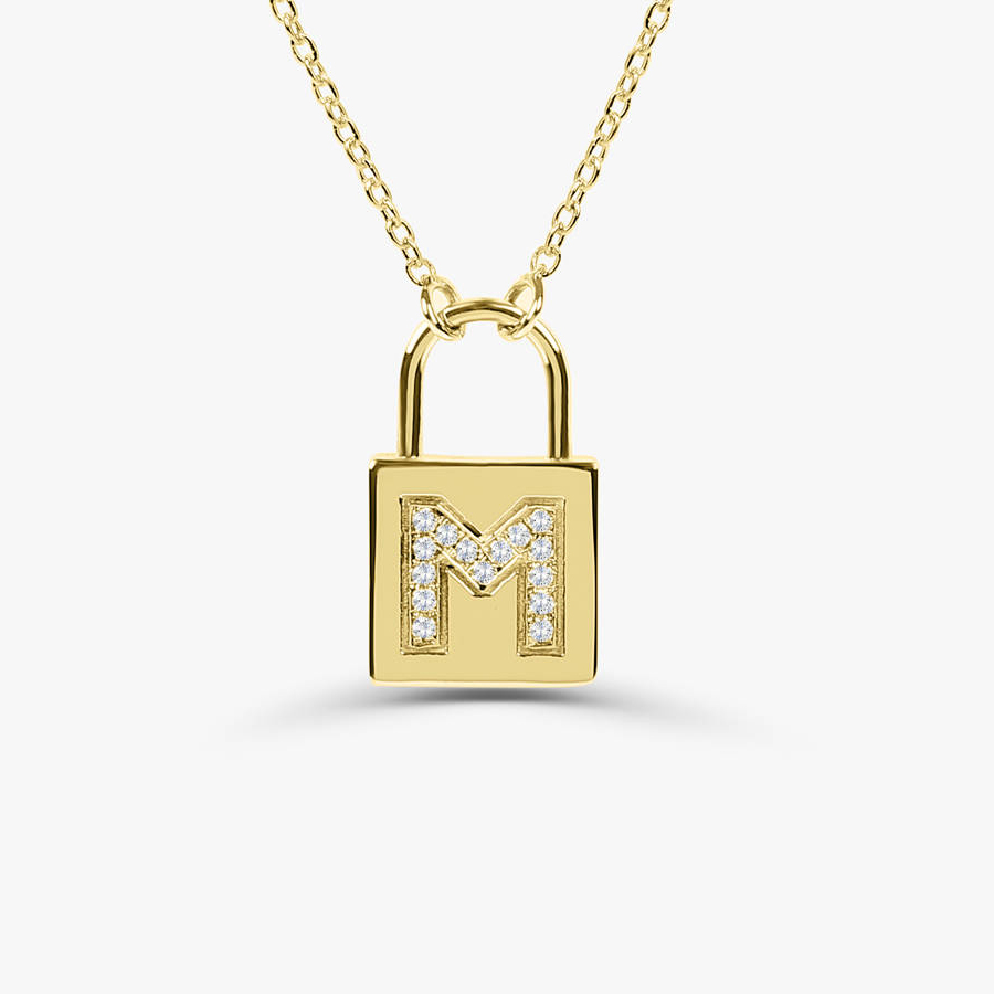 Delicate Sterling Silver Cubic Zirconia Initial Padlock Necklace