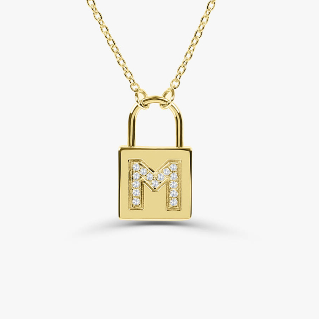 Delicate Sterling Silver Cubic Zirconia Initial Padlock Necklace