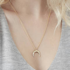 Sterling Silver Drop Cresent Moon Necklace in Silver, Gold or Rose