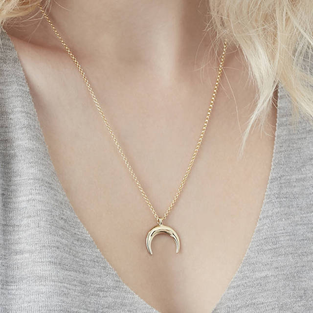 Sterling Silver Drop Cresent Moon Necklace in Silver, Gold or Rose