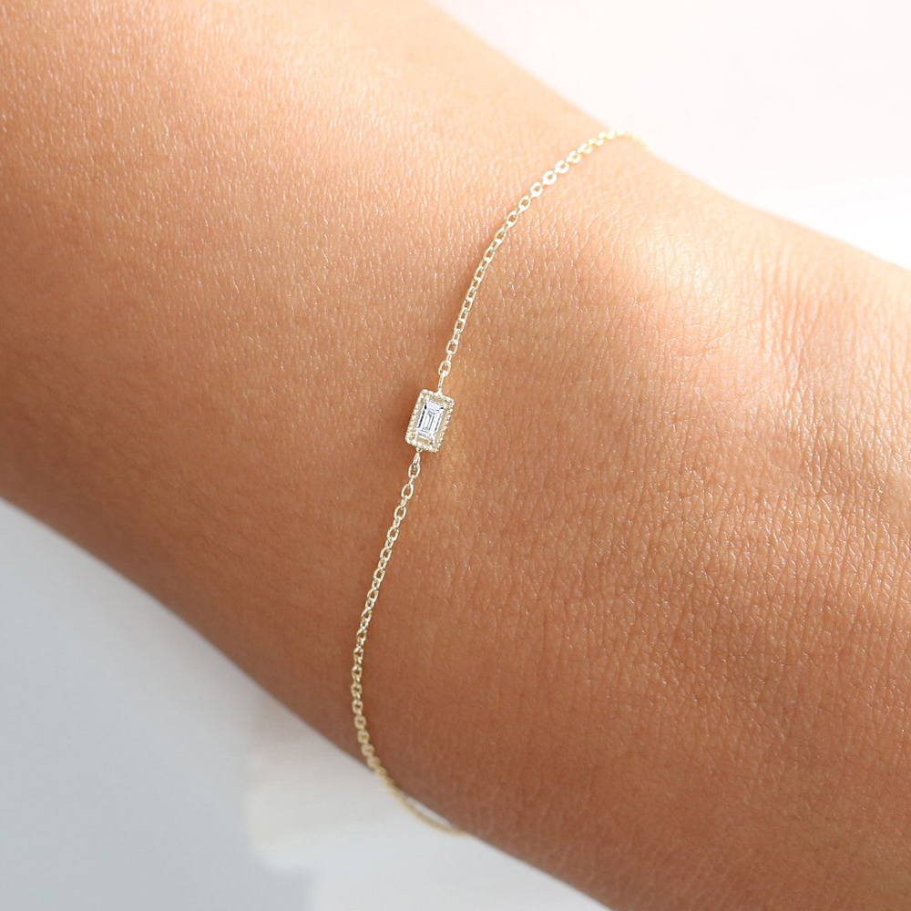 Dainty Sterling Silver Baguette CZ Solitaire Bracelet