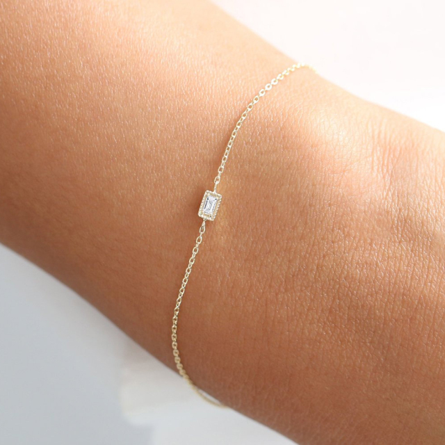 Dainty Sterling Silver Baguette CZ Solitaire Bracelet