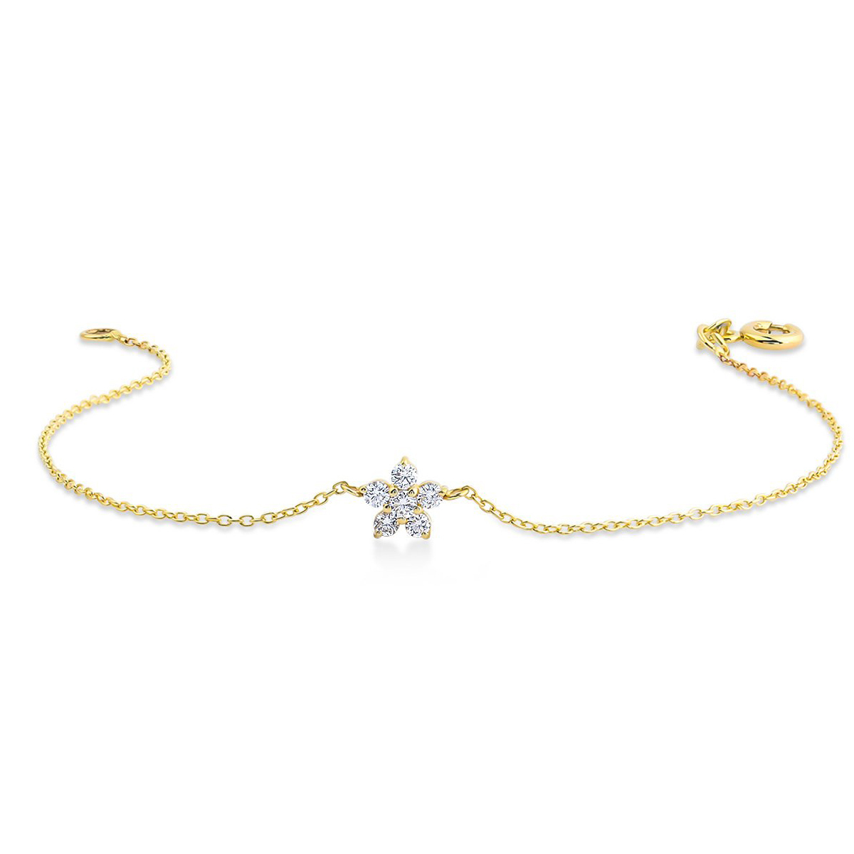 14K Gold Sterling Silver CZ Cluster Flower Design Dainty Bracelet