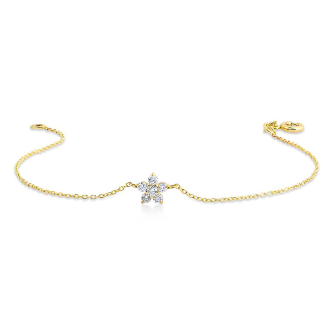14K Gold Sterling Silver CZ Cluster Flower Design Dainty Bracelet
