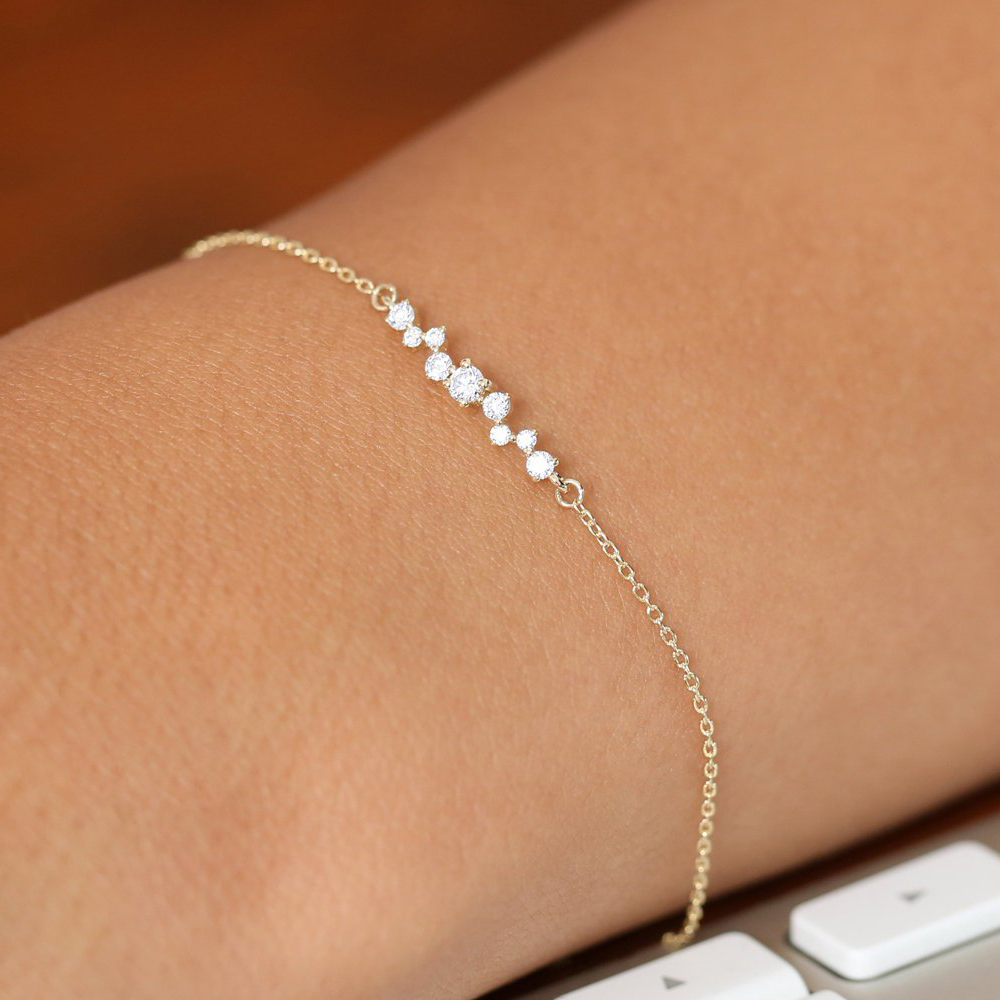 Silver Multi Stone Cubic Zirconia Cluster Dainty Bracelet