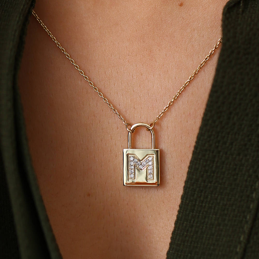 Delicate Sterling Silver Cubic Zirconia Initial Padlock Necklace