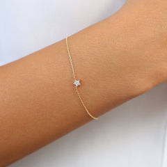 Dainty Sterling Silver Cubic Zirconia Tiny Star Bracelet for Women