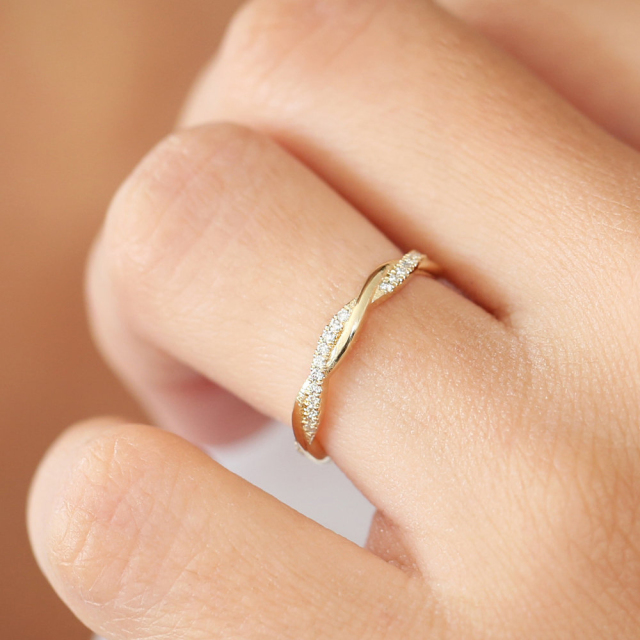 Sterling Silver Weaving Braid Cubic Zirconia Full Eternity Infinity Ring