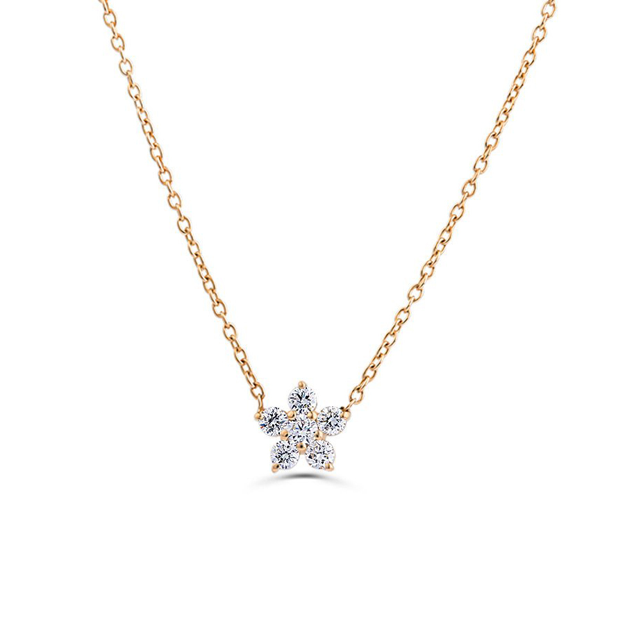 Dainty Sterling Silver CZ Cluster Flower Necklace for Birthday Gift