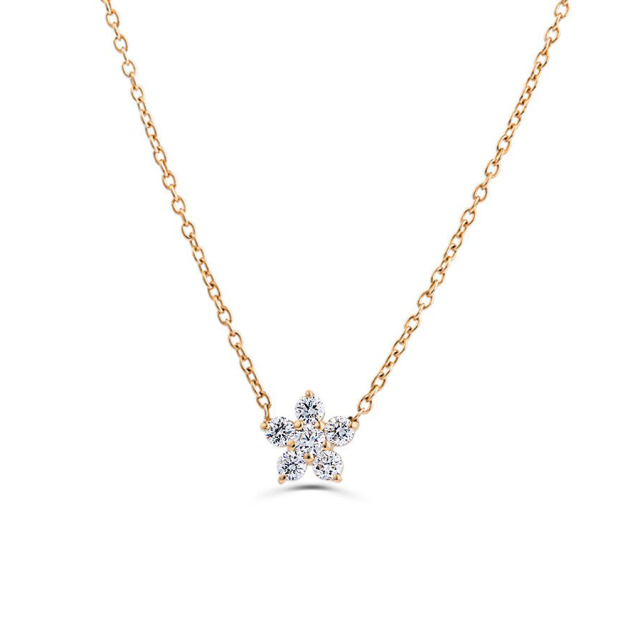 Dainty Sterling Silver CZ Cluster Flower Necklace for Birthday Gift
