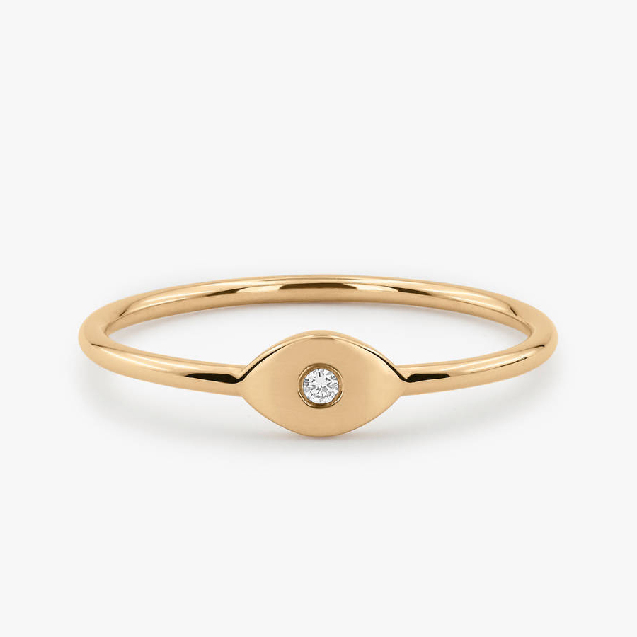 Delicate Sterling Silver Solitaire Evil Eye Stackable Ring