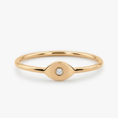 Delicate Sterling Silver Solitaire Evil Eye Stackable Ring