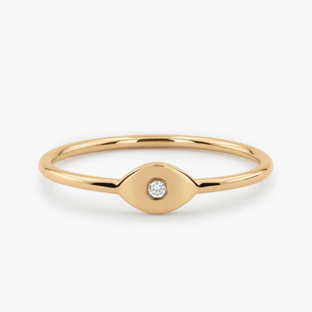 Delicate Sterling Silver Solitaire Evil Eye Stackable Ring