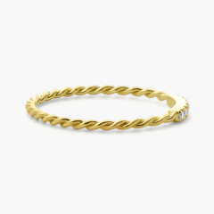 Dainty Sterling Silver Micro Pave Twisted Stacking Wedding Band Ring