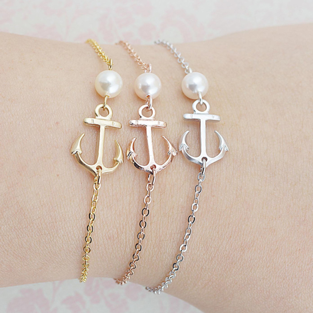 Friendship Jewelry Sterling Silver Anchor Bracelet with Pearl Christmas Gift
