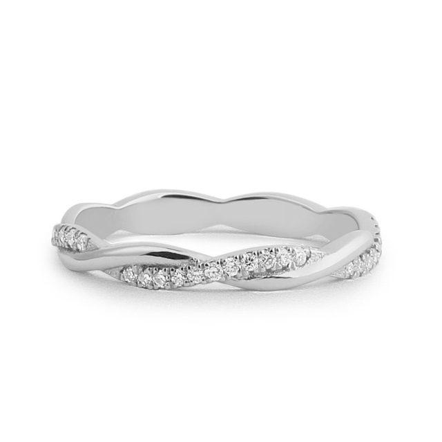 Sterling Silver Weaving Braid Cubic Zirconia Full Eternity Infinity Ring