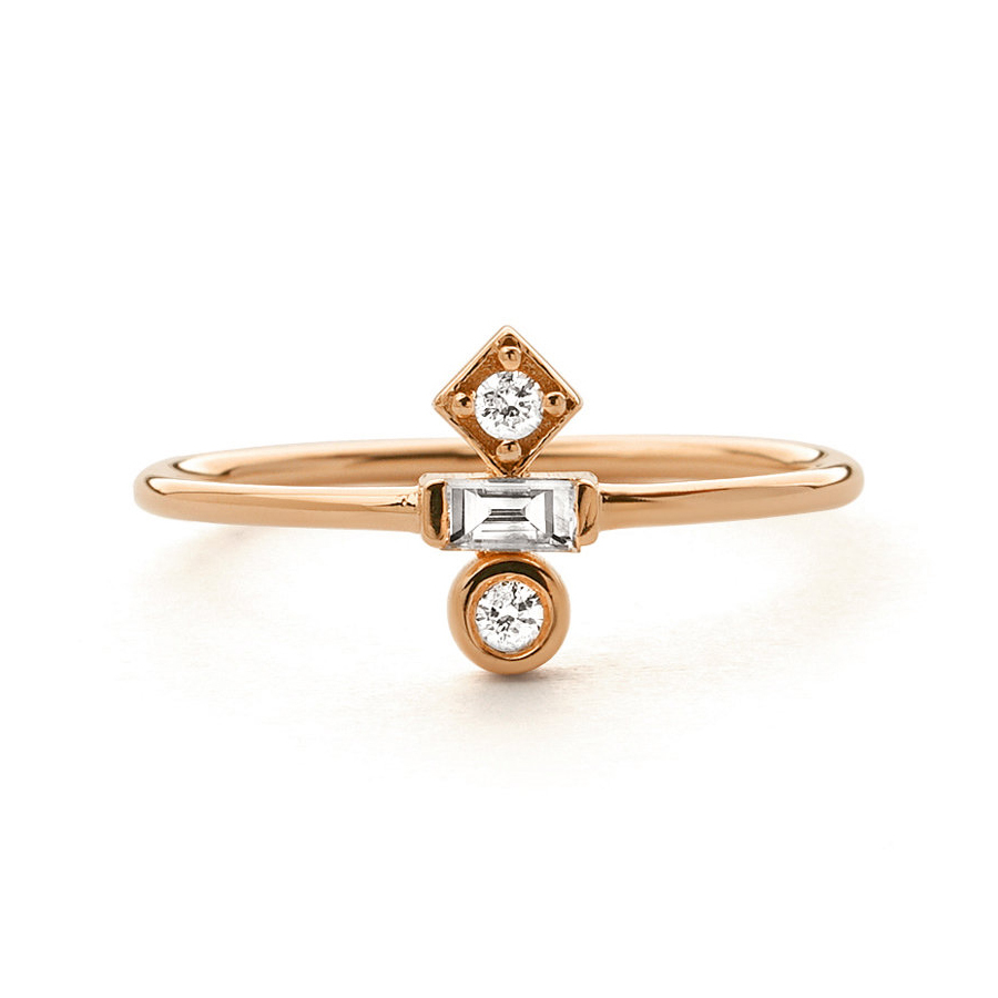 Dainty Sterling Silver Mix Baguette and Round CZ Mini Ring