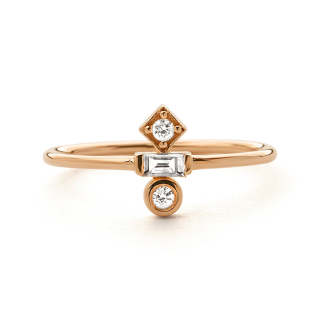 Dainty Sterling Silver Mix Baguette and Round CZ Mini Ring