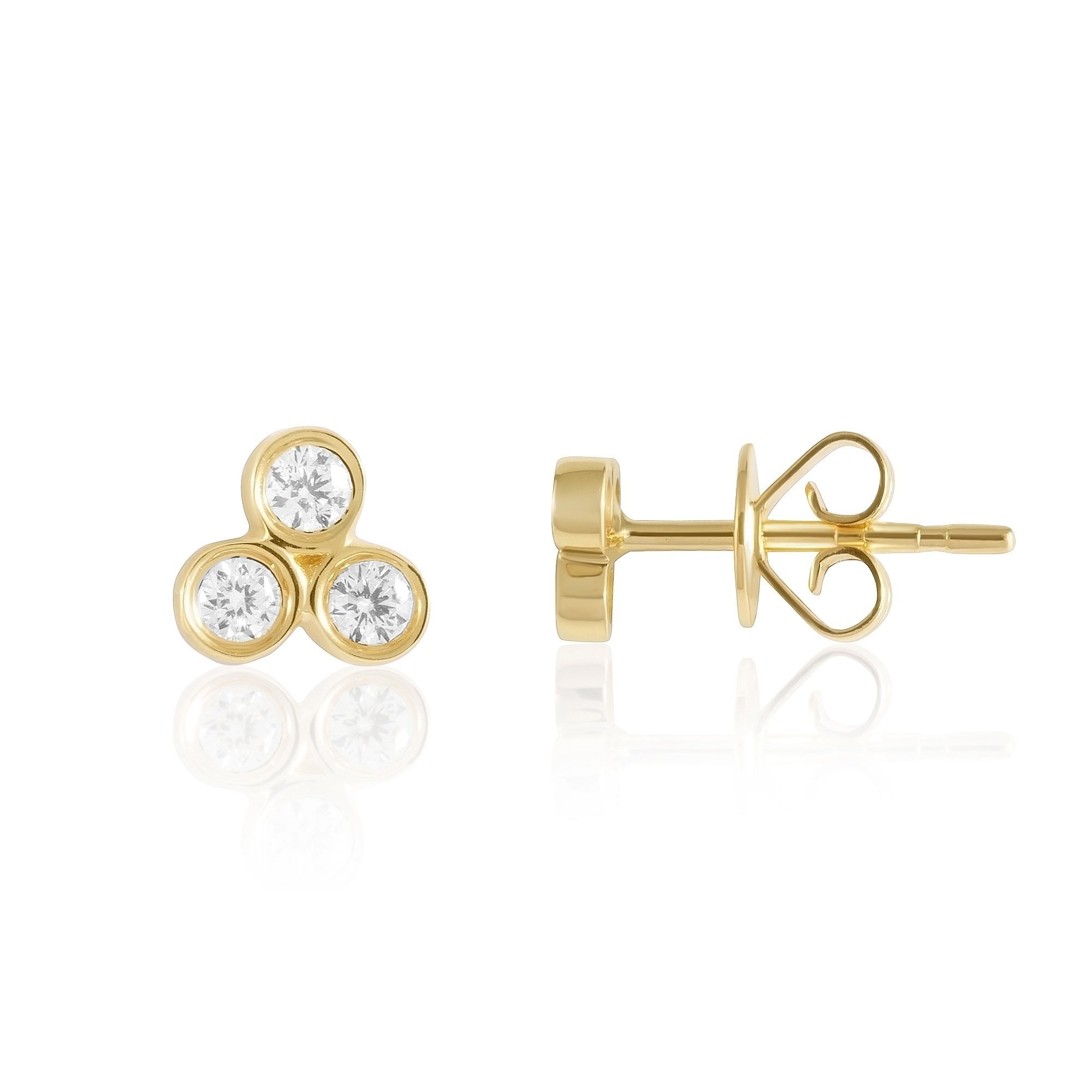 Small Design Sterling Silver Three Cubic Zirconia Tiny Stud Earrings