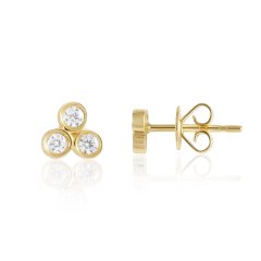 Small Design Sterling Silver Three Cubic Zirconia Tiny Stud Earrings