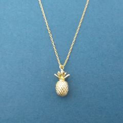Modern Style Sterling Silver Gold Plated Fruit Pineapple Necklace