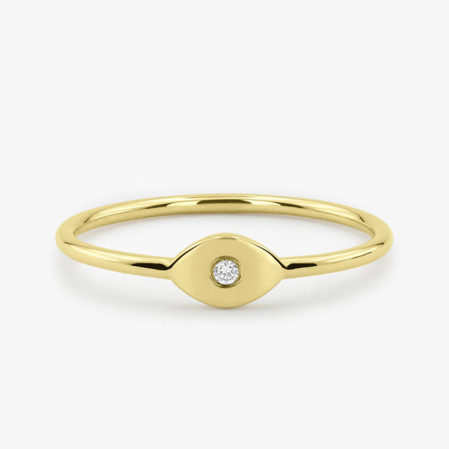 Delicate Sterling Silver Solitaire Evil Eye Stackable Ring