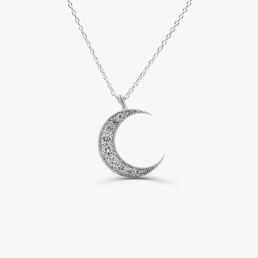 Sterling Silver Mini Crescent Moon Necklace Cubic Zirconia Double Horn Necklace