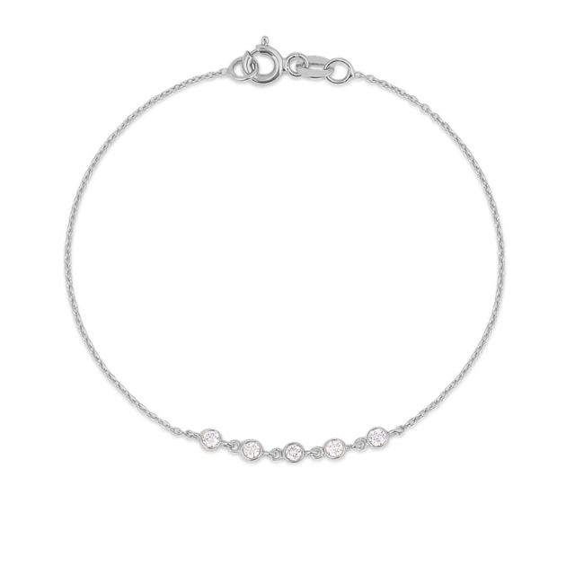 Dainty Sterling Silver 5 Link Floating Cubic Zirconia Chain Bracelet