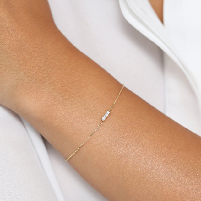925 Silver Minimal Baguette Cubic Zirconia Dainty Bracelet