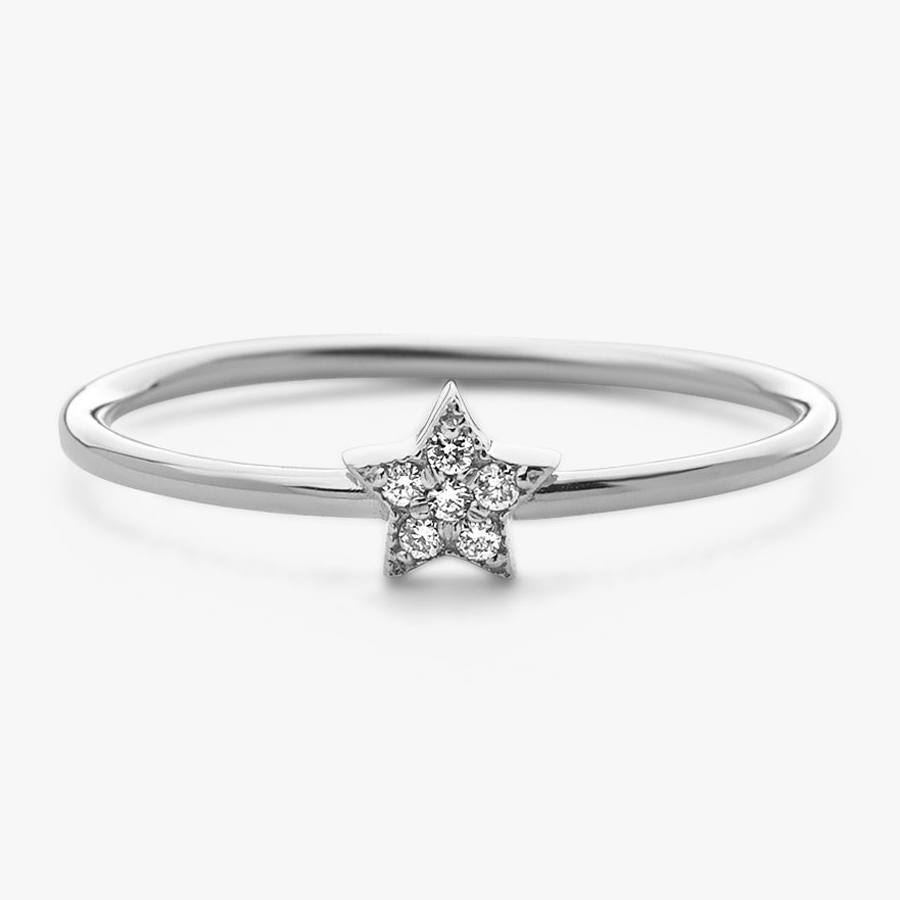 Sterling Silver Micro Pave Setting Cubic Zirconia Mini Star Stackable Ring