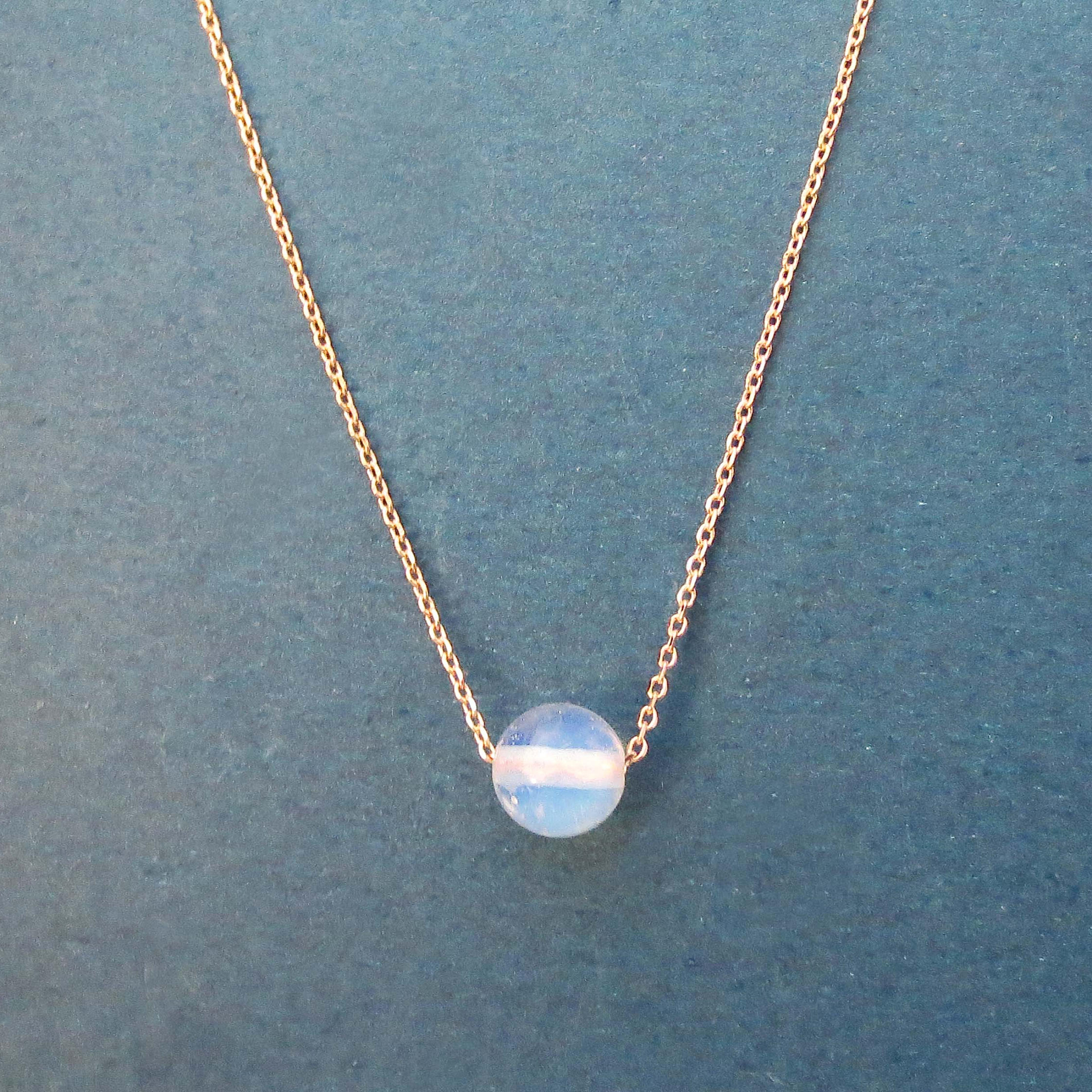 Dainty Sterling Silver Rose Gold Plated Moonstone Ball Necklace