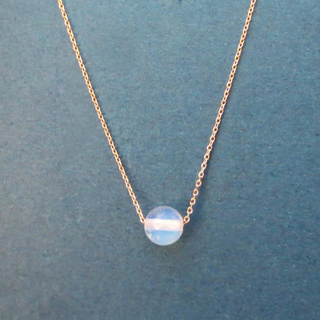 Dainty Sterling Silver Rose Gold Plated Moonstone Ball Necklace