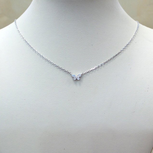 Tiny Design Sterling Silver Pave Set CZ Mini Butterfly Necklace