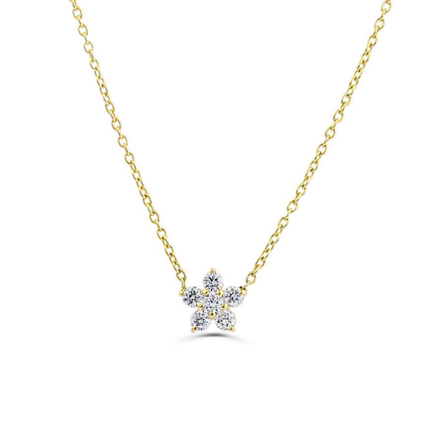 Dainty Sterling Silver CZ Cluster Flower Necklace for Birthday Gift