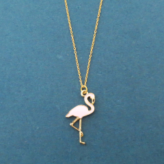 Sterling Silver 14K Gold Pink Enamel Flamingo Necklace for Girls