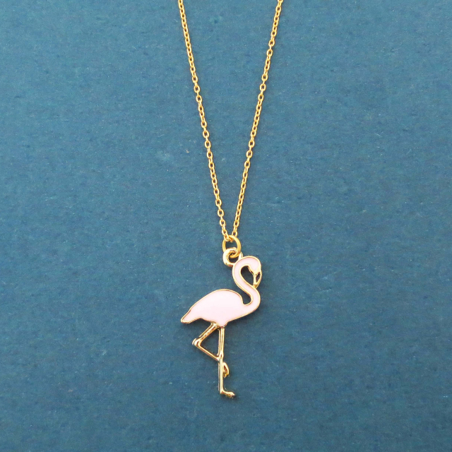 Sterling Silver 14K Gold Pink Enamel Flamingo Necklace for Girls