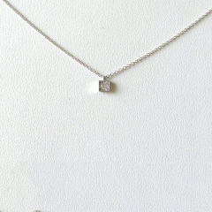 Tiny Design Sterling Silver Pave Set Solitaire Square Shape Dainty Necklace