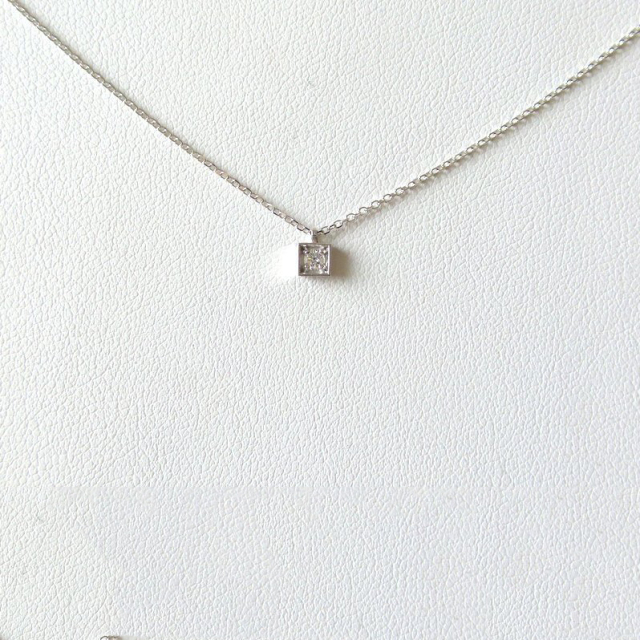 Tiny Design Sterling Silver Pave Set Solitaire Square Shape Dainty Necklace