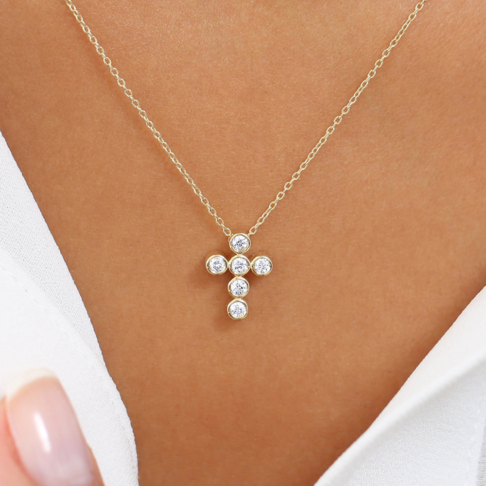 Dainty Sterling Silver Cubic Zirconia Mini Cross Necklace