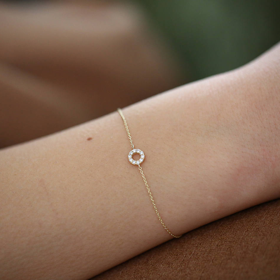 Dainty Sterling Silver Pave White CZ Round Disc Friendship Bracelet