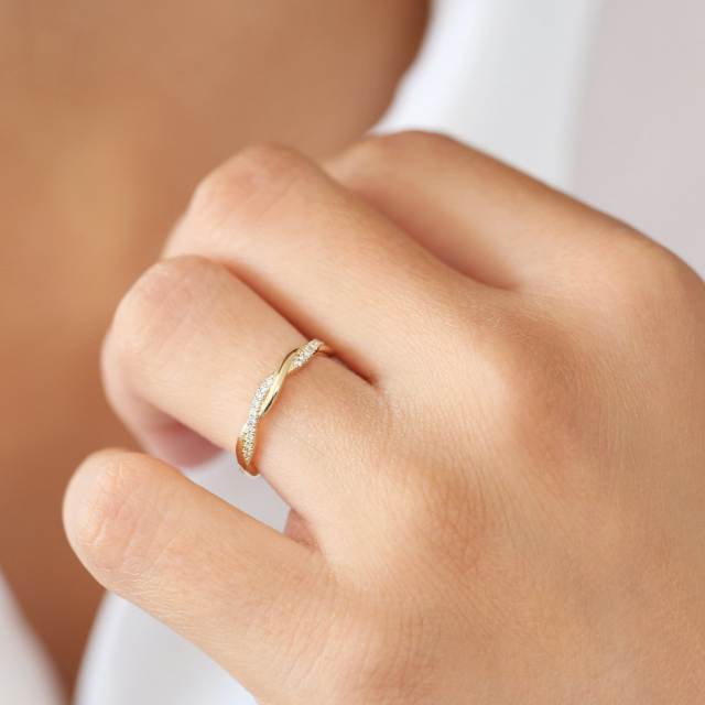 Sterling Silver Weaving Braid Cubic Zirconia Full Eternity Infinity Ring
