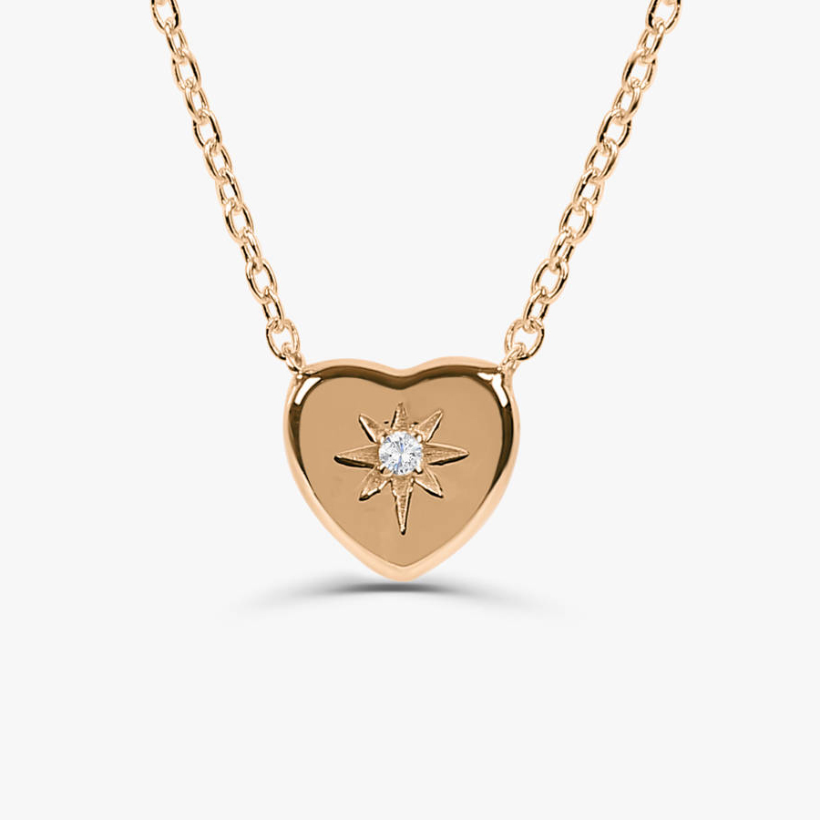 Sterling Silver Starburst Setting CZ Heart Necklace