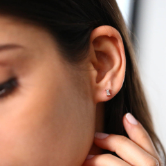 Simple Dainty Baguette Cut CZ Stud Earrings in 925 Silver