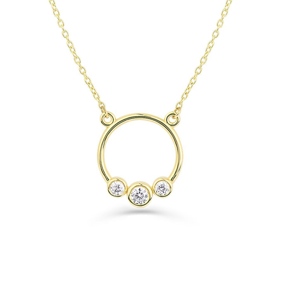 Sterling Silver Graduated Trio Bezel Cubic Zirconia Circle Necklace