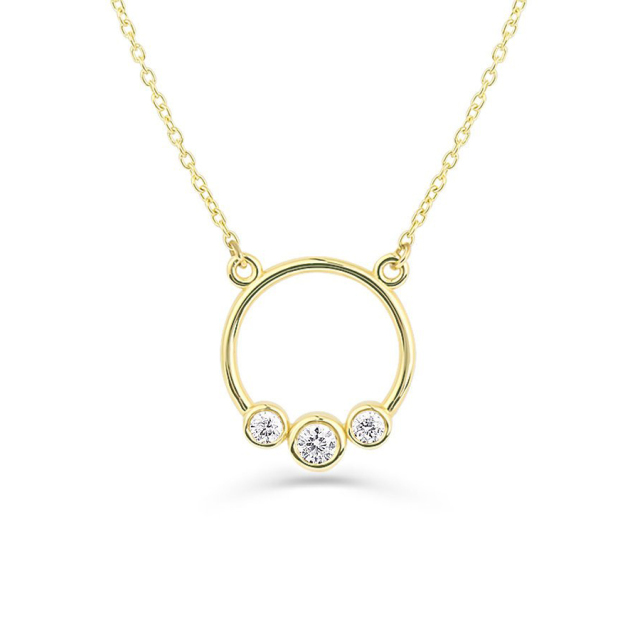 Sterling Silver Graduated Trio Bezel Cubic Zirconia Circle Necklace
