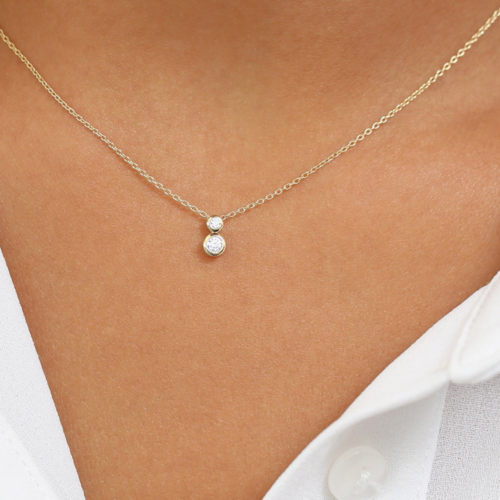 Sterling Silver Double Solitaire Floating Necklace for Her