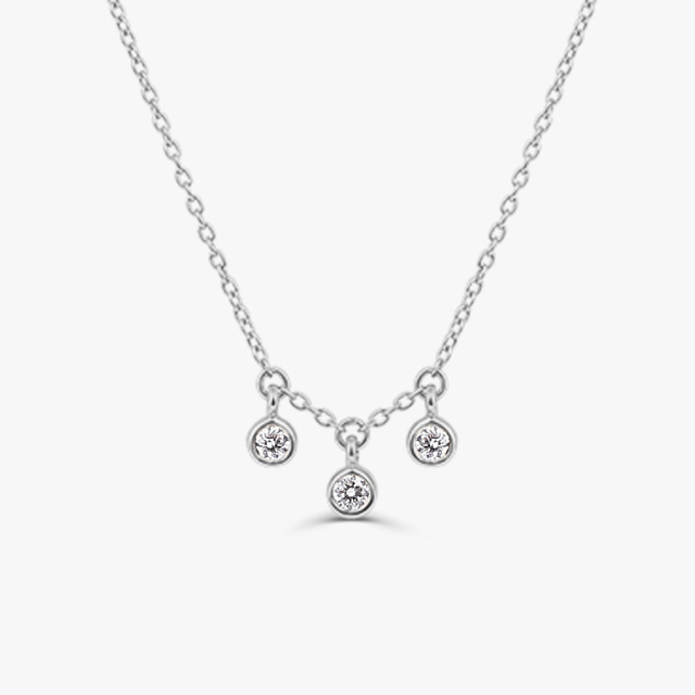 Dainty Sterling Silver 3 Dangling CZ Layering Everyday Choker Necklace