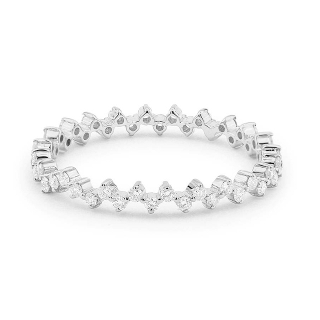 Sterling Silver Full Eternity Band Zig Zag Wedding Stackable CZ Ring