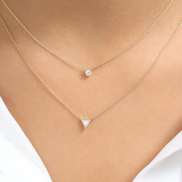 Dainty Sterling Silver Triangle Cut Solitaire CZ Necklace for Women