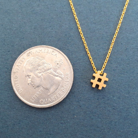 Sterling Silver Gold Finished Pound Sign, Number Hashtag Necklace